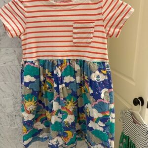 Mini Boden Red Striped and Blue Printed Kids Dress